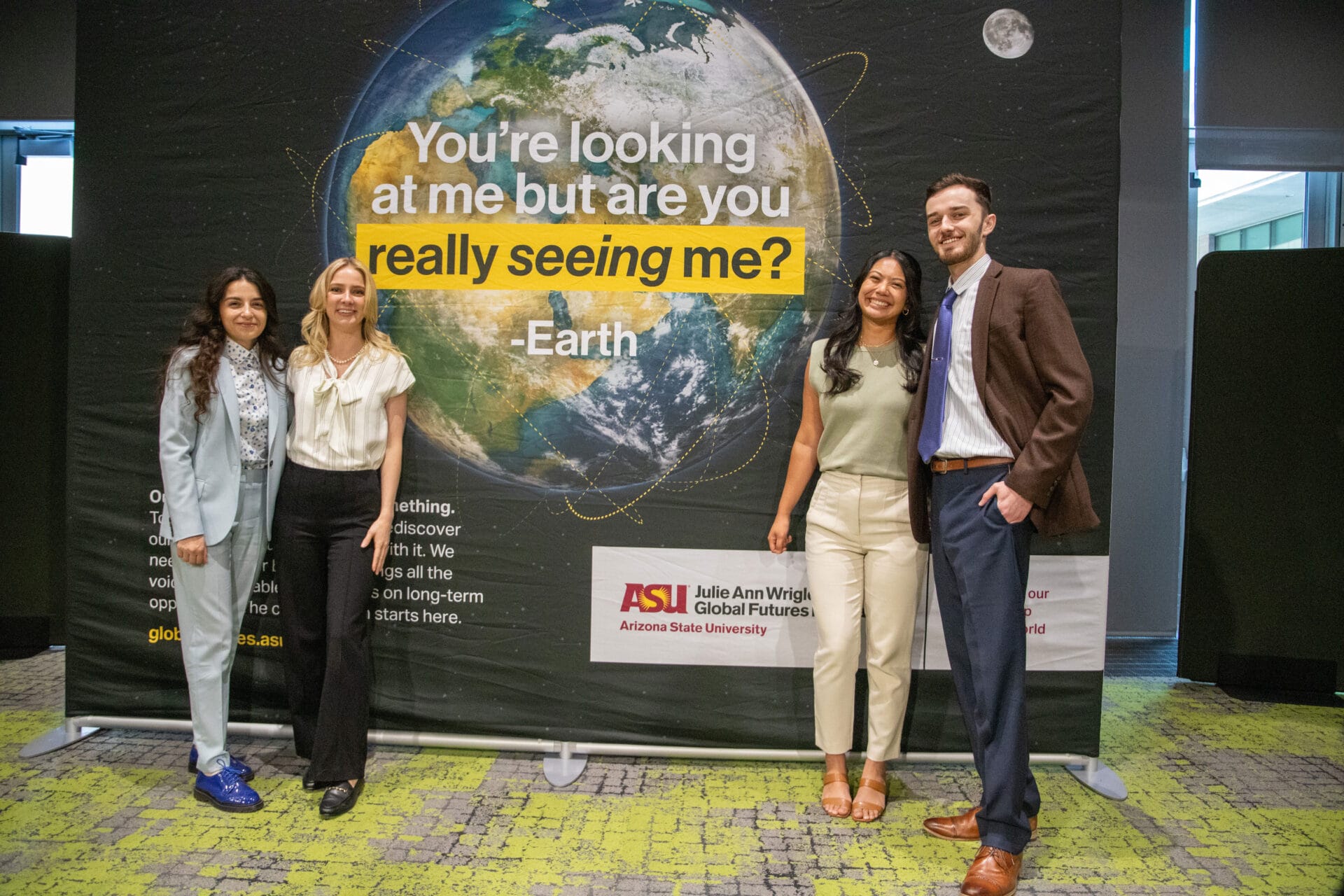 Students of the Master of Sustainability Solutions program presented their capstone project on sustainable food waste management practices for their community partner, Fairmont Scottsdale Princess Hotel. From left: Ani Hanesyan, Jaclyn Reynolds, Chassidy Manlapid, Zachary Albregts. Photo courtesy of Boi Ngoc Thai